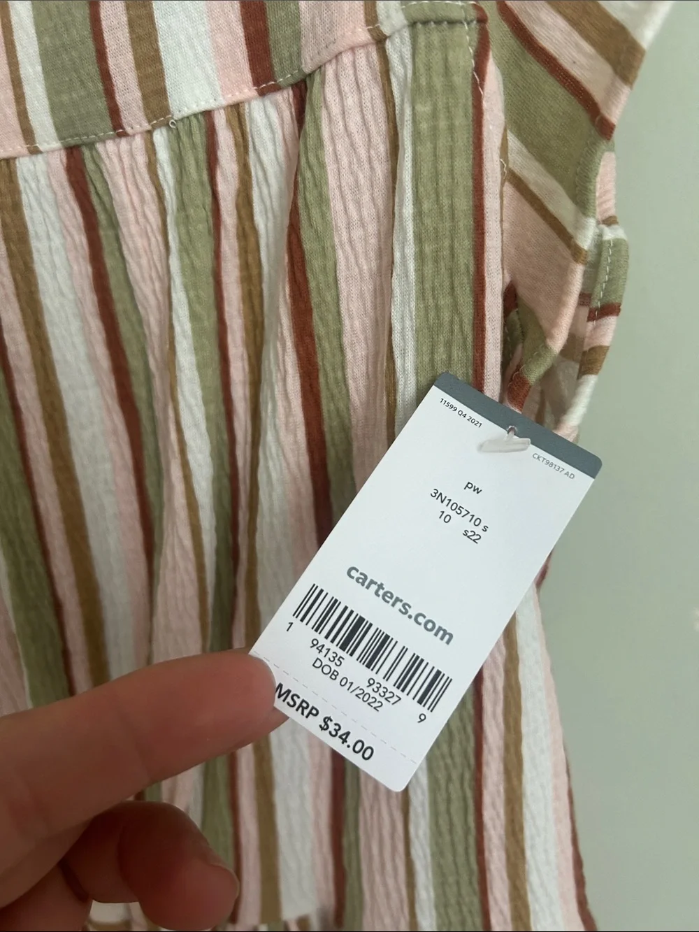 Carter's Pink and Olive Stripe Girls' Sleeveless Jumpsuit